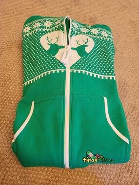 Tipsy Elves Green Holiday Zip-Up with White Fair Isle Accents